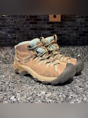 Keen Targhee II Mid Leather Hiking Boots Womens Size 6.5 Brown Teal Waterproof